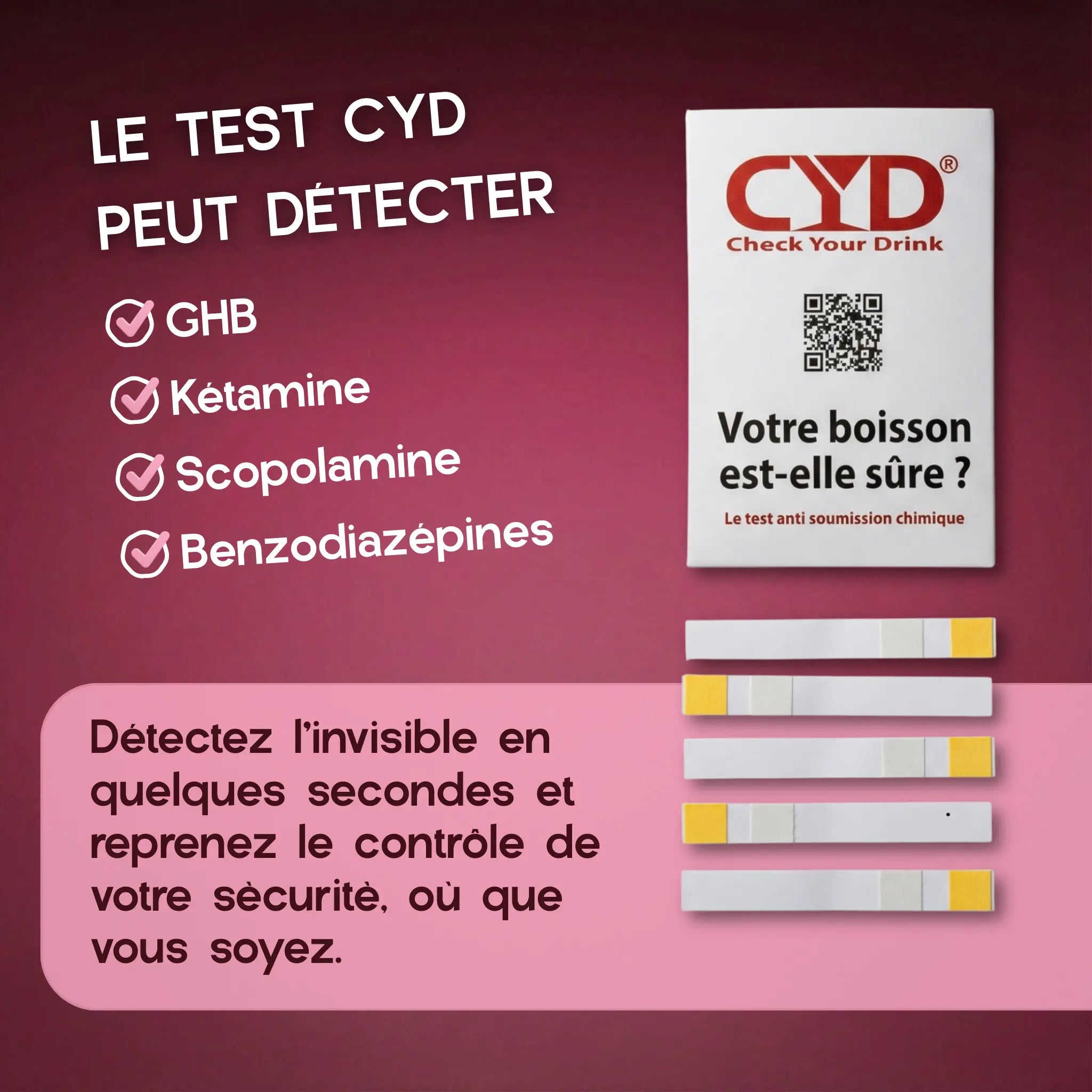 Test CYD : détection des drogues - anti soumission chimique