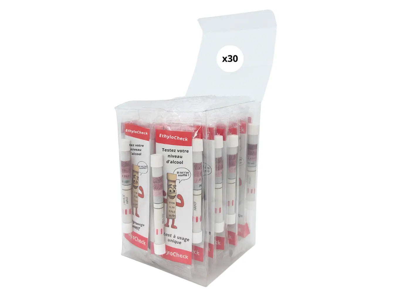 Boîte de 30 EthyloCheck™ – Éthylotests jetables préventifs (0,0 g/L à 0,8 g/L) – Prévention & Alcool
