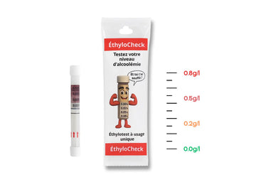 EthyloCheck™ – Éthylotest jetable préventif (0,0 g/L à 0,8 g/L) – Usage unique