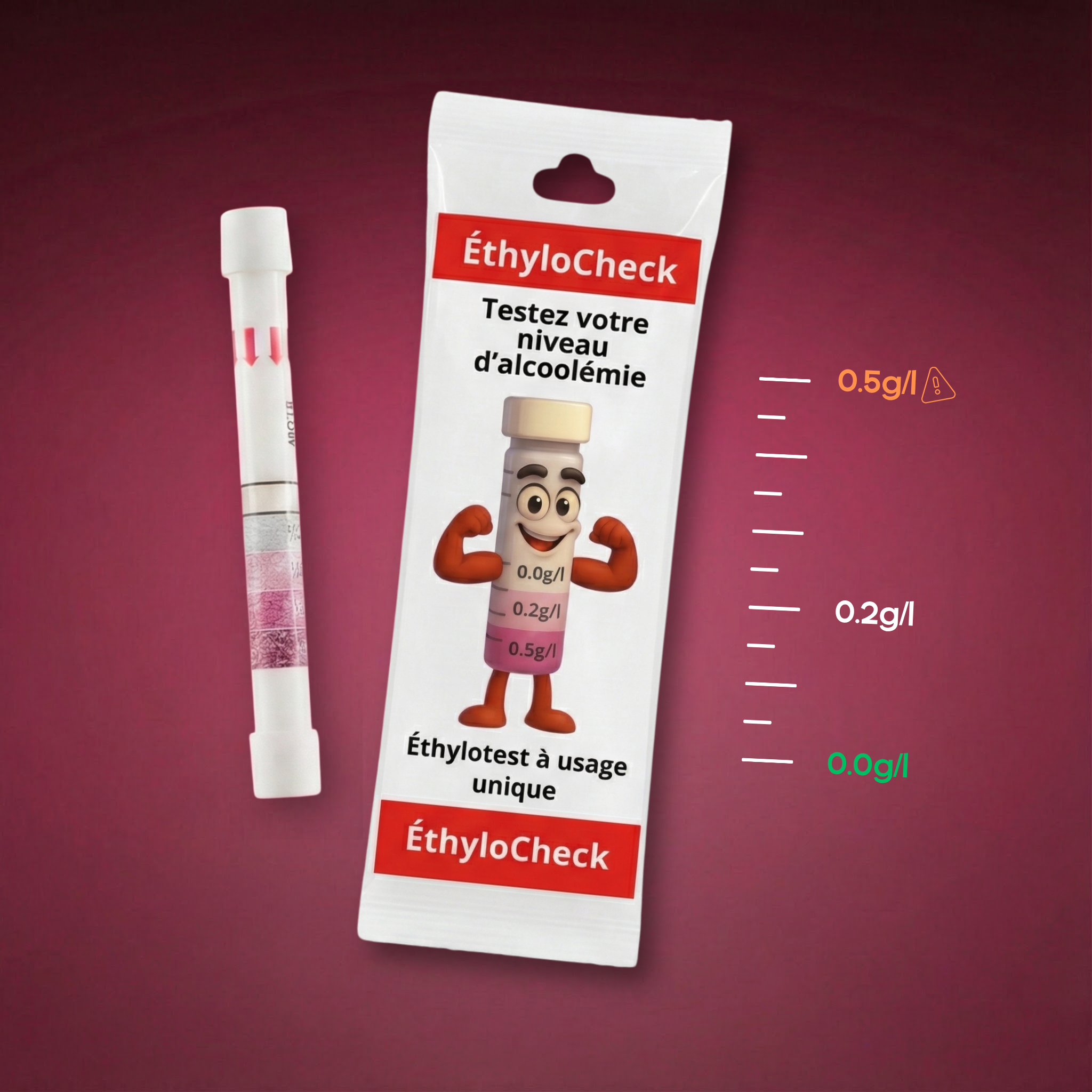 EthyloCheck™ - Προληπτικό αλκοτέστ μίας χρήσης (0,0 g/L - 0,2 g/L - 0,5 g/L)