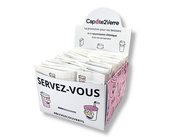 Présentoir de 30 Capotes pour Verre – Protection anti-drogue et anti-renversement
